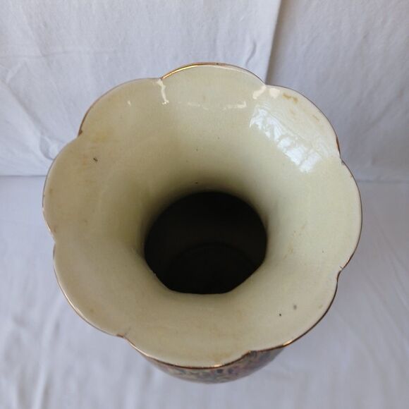 Satsuma Style Large Asian Morriage Porcelain Gold Handle W/ Stand 18" - Picture 4 of 13